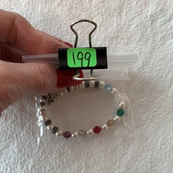 Sterling silver 925 clasp chain and beads faux pearls faceted glass beads - Picture 9 of 9